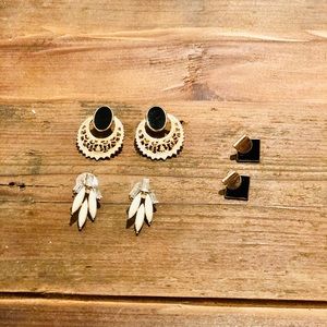 3 Sets of Vintage Black Gold and White Earrings